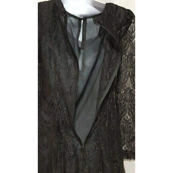 Vintage Lace Dress 10P Beaded Black Lined Zip Gothic Wedding Goth Tea Length - Picture 5 of 11